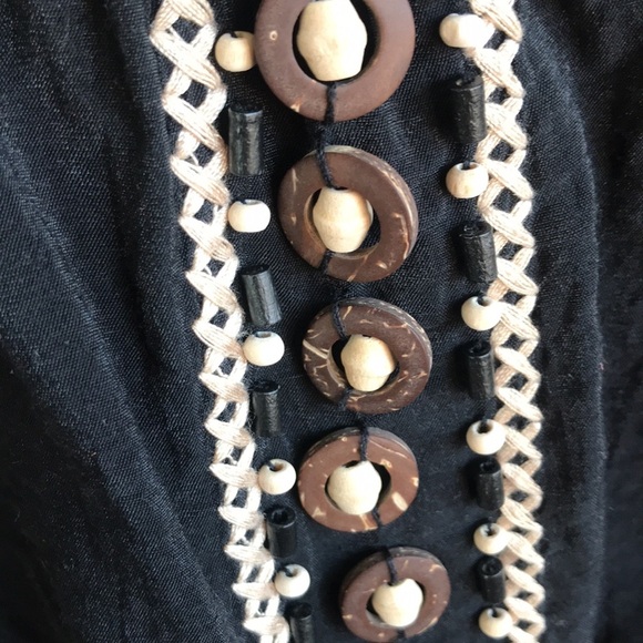 XXI black halter summer top with wooden beads size M boho gypsy hippie babydoll - Picture 10 of 16